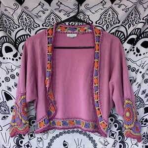 Parabeau Pink Silk Blend Crochet Trim Cardigan